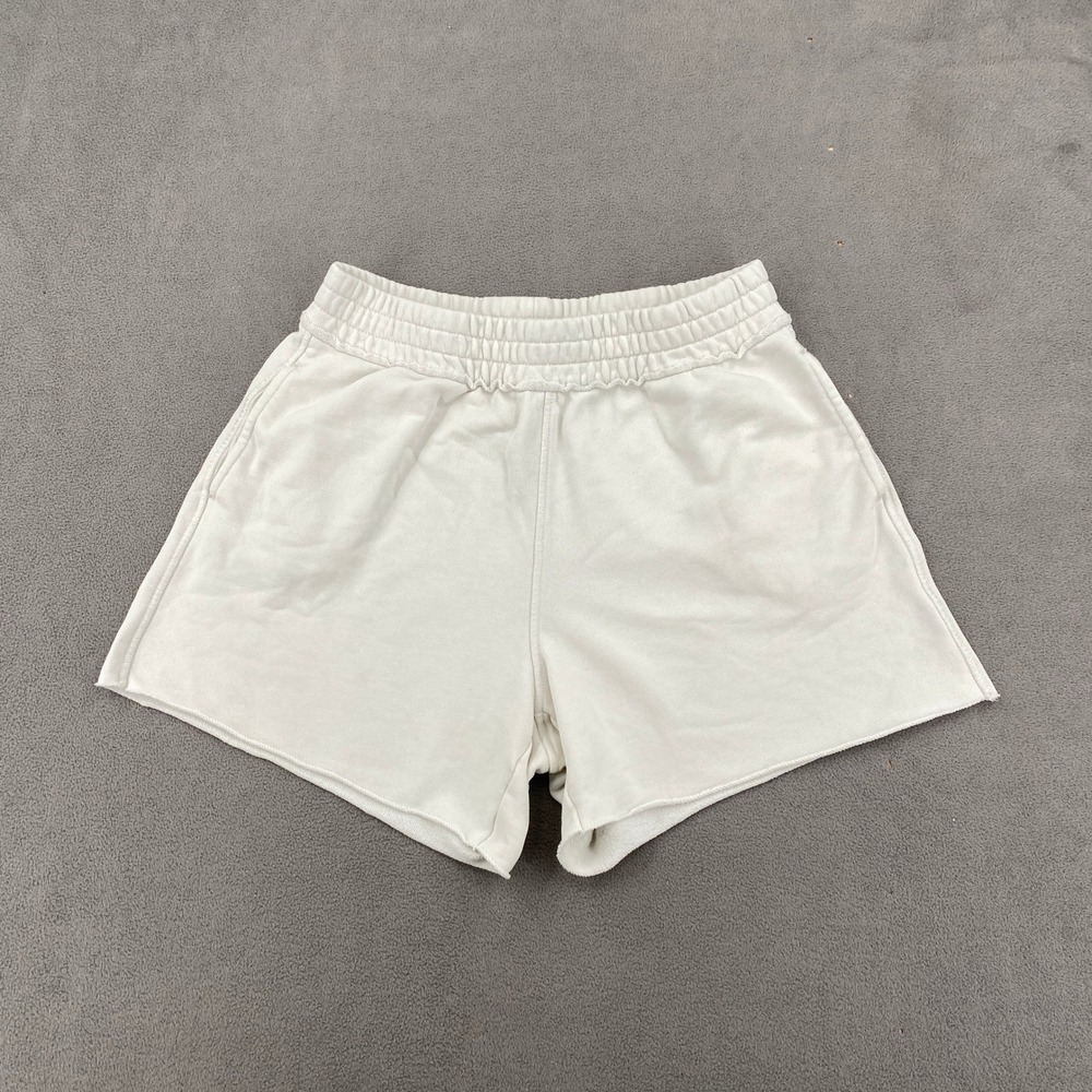 Womens High Waisted French Terry Sweat Shorts Cream Raw Hem Off White Small
